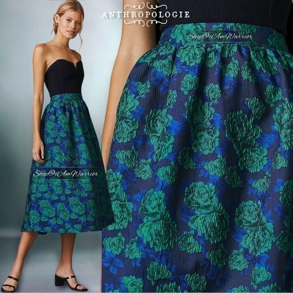 Anthropologie NWT metallic floral a-line midi skirt *shop@iamwarrior - Picture 2 of 12